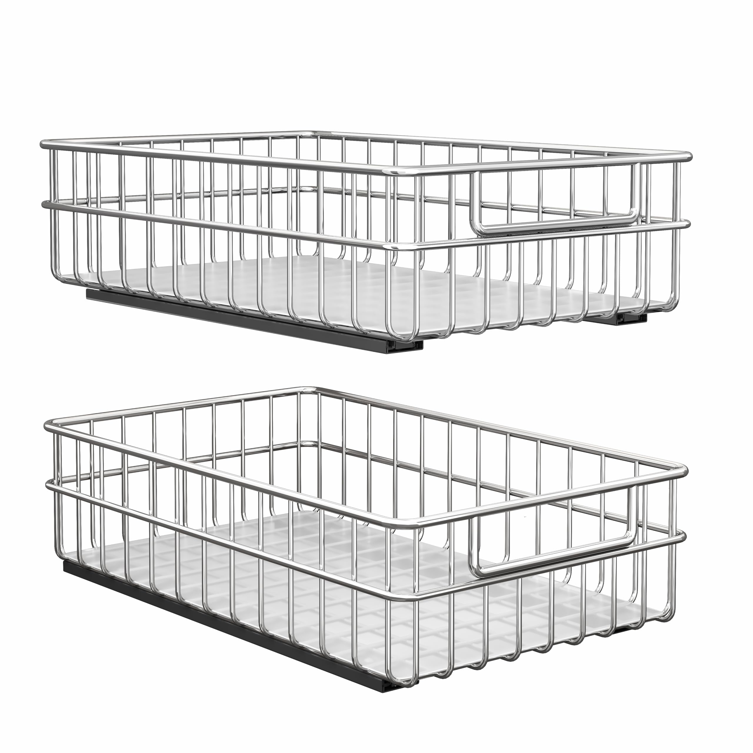 Photo 1 of Pull out Cabinet Organizer, Stainless Steel 2-Pack Slide out Drawer with Silent Full-Extension Slides, Adhesive Roll out Can Spice Storage Basket Shelf Rack for Pantry, Kitchen, Bathroom, Home Closet