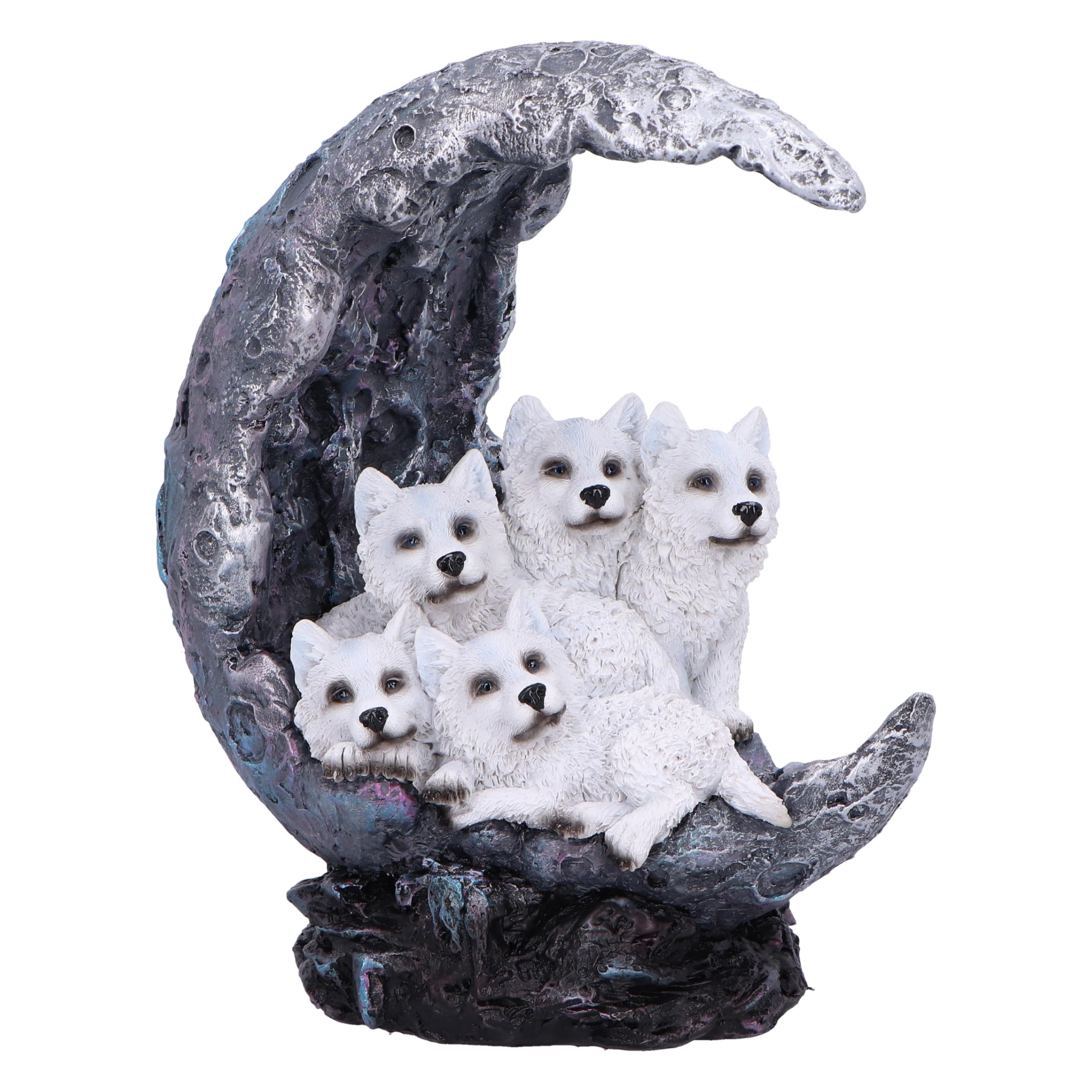 Nemesis Now Moon Litter Wolf Set Plus Moon W/LED Light 20cm, Resin, Cast in the Finest Resin, Expertly Hand-Painted