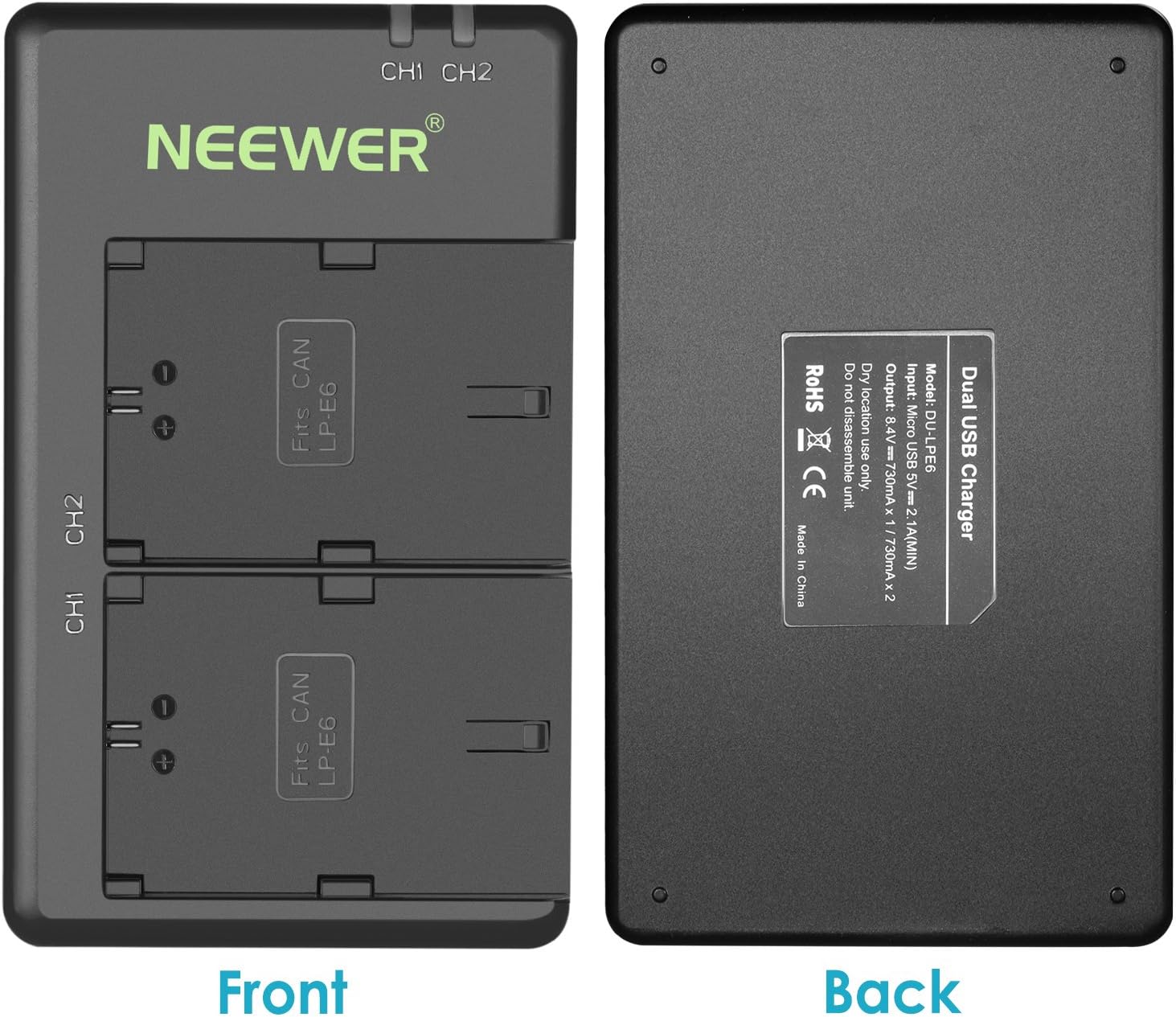 Neewer LP-E6 LP E6N Battery Rechargeable Battery Charger Set for Canon 5D Mark II III IV, 5Ds, 6D, 70D, 80D and More (2-Pack Black 2000mAh Camera Batteries,Versatile Charging Option with USB)-Black: Camera & Photo