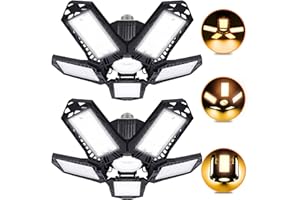 KPBOTL Garage Light 3000K Led Garage Lights 2 Pack 100W Deformable Led Garage Lighting 5+1 Panels 10000LM Warm Light Garage Lights Illuminator 360 LED Shop Light Bulb Basement Workshop Warehouse Barn