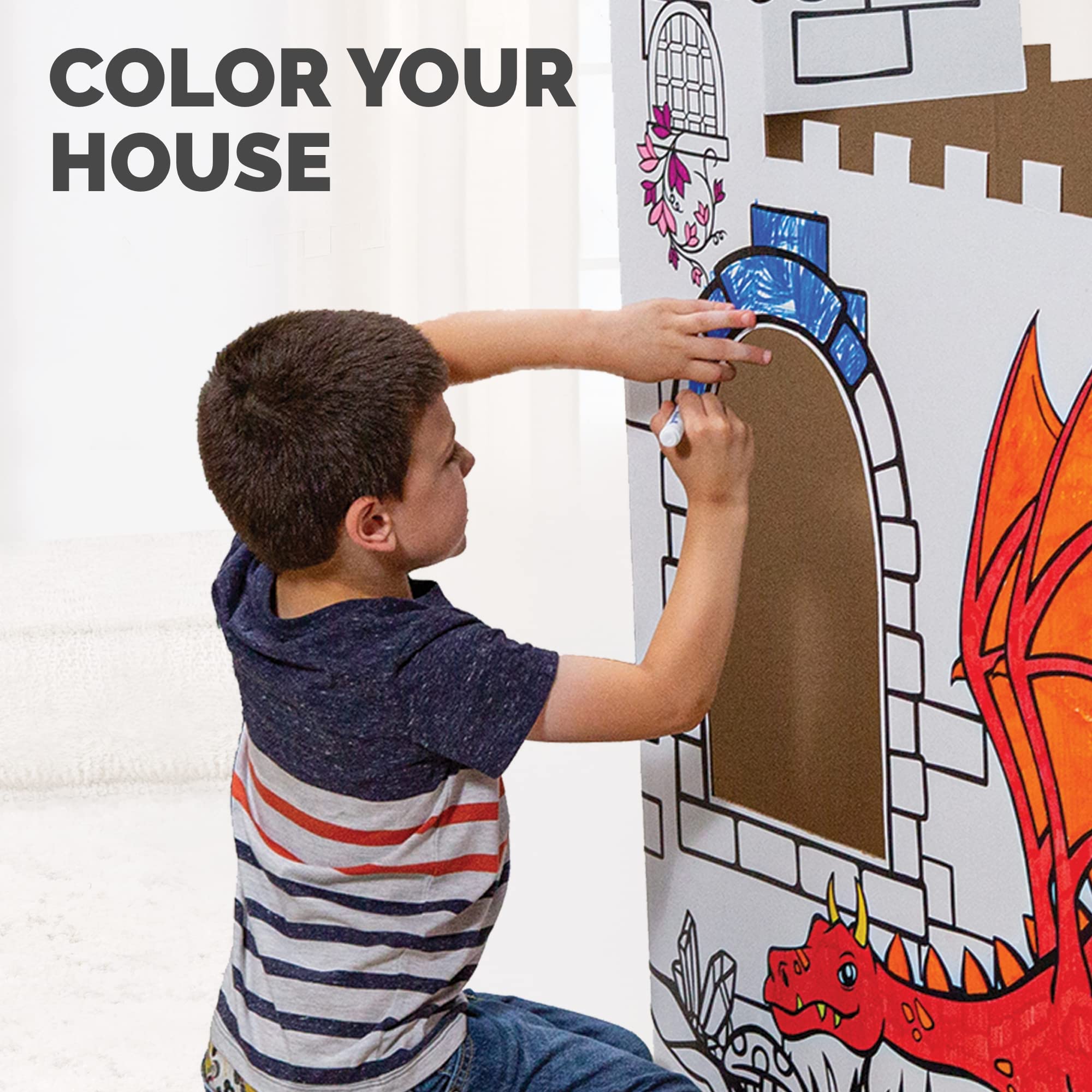 Bankers Box at Play Large Color in Castle Playhouse, Cardboard Playhouse and Life Size Craft Activity for Kids and Families