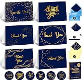 Decorably 24 Pack Foil 6x4in Navy Blue and Gold Thank You Cards with Envelopes and Stickers, 6 Elegant Designs for Friends, Family, Loved Ones, Blank Inside - All Occasions, Wedding, Gifting, Mailing
