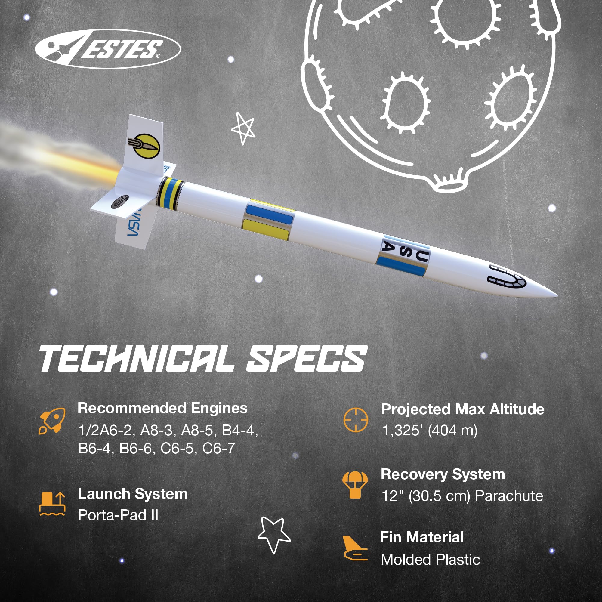 Estes 2008 Generic E2X Rocket-Building Kit, Beginner Customizable Flying-Rocket-Model Kit for Ages 10+