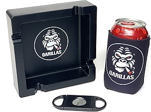 GARILLAS Unbreakable Cigar Ashtray With Cutter & Cool Drink Hugger - Heavy Duty Easy To Clean | Cigar Ashtrays Silicone Ashtray Outdoors Fancy Ashtray Cigarette Ashtrays Black | Gorilla Cigar Accessories Gift Men And Women