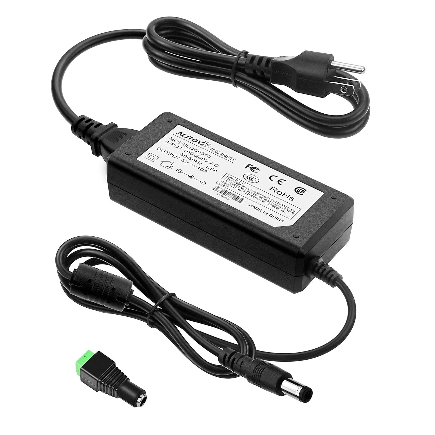 Alitove 5v 10a Ac To Dc Power Supply Adapter Converter With 5 5x2 1mm Plug For Ws2811 2801 Ws2812b Led Strip Pixel Light