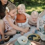 Mushie Baby Silicone Bib Adjustable Fit Waterproof Deep Pocket Cherry view 5