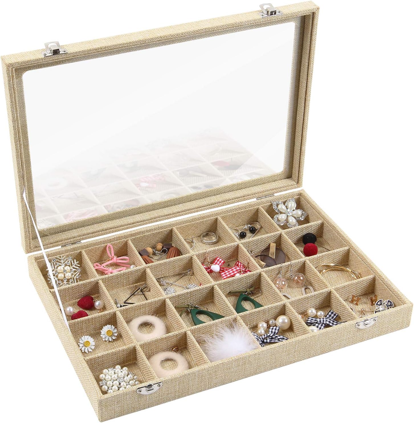 Valdler 24 Renovable Grid Clear Lid Jewelry Tray Showcase Display Storage Box