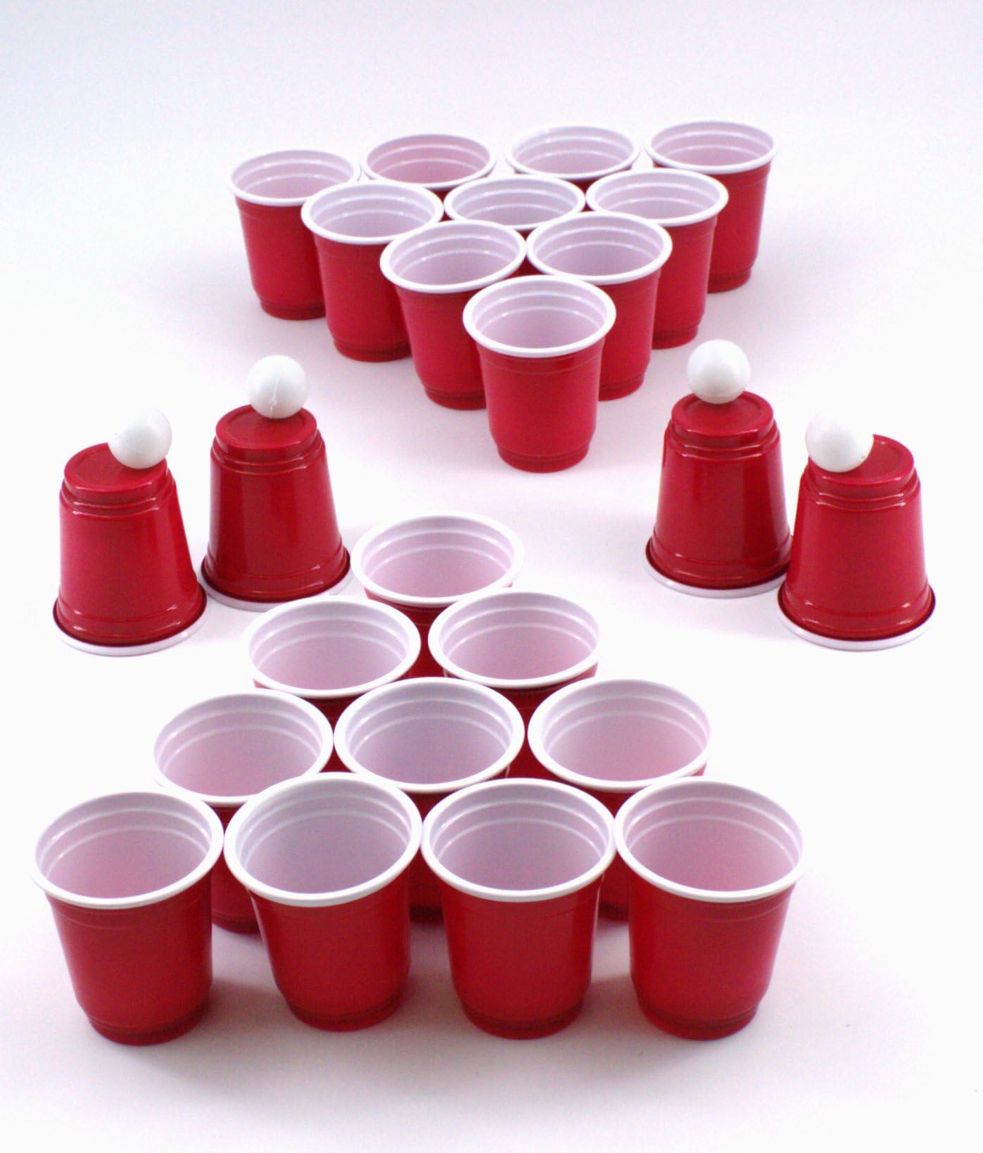 2 Pack -- Red Solo Cup style Shot Pong Games. Includes 24 mini shot glasses and 4 mini ping pong balls.