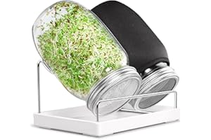 SBMKK Seed Sprouting Jar Kit - 2 Wide Mouth Mason Jars with 316 Stainless Steel Sprouting Lids Covers, Drip Tray and Stand fo