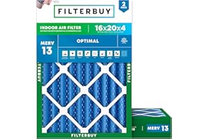 Filterbuy 16x20x4 Air Filter MERV 13 Optimal Defense (2-Pack), Pleated HVAC AC Furnace Air Filters Replacement (Actual Size: 