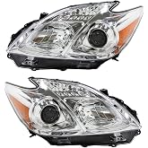 Headlight Assembly Fit for 2012-2015 Toyota Prius,Halogen Headlamp Replacement Driver Passenger Side Chrome Housing Amber Reflector Clear Lens TO2518134 TO2519134