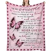 Daughter Blanket from Mom, Daughter Gifts from Mom, Daughters Birthday Gifts, Christmas Birthday Gift for Daughters Adult, Soft Flannel Throw Blanket, Pink Butterfly, 60"x50"
