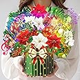 Yinqing Christmas Cards, Light and Music Merry Christmas Cards, 13 Inch Life Sized Forever Flower Bouquet 3D Pop Up Christmas Cards for Women Wife Mom Daughter Sister