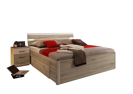 Stella Trading Mars Bett, Holz, eiche san remo hell / abs. weiß, 216 x 185 x 97 cm