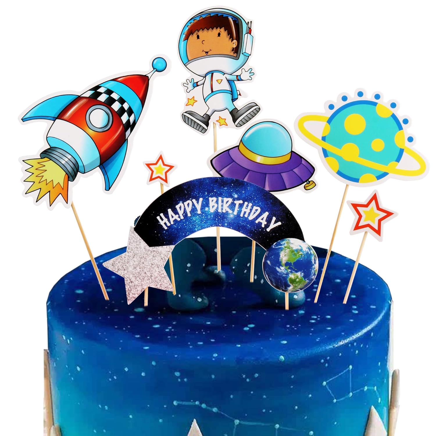 Artczlay Space Theme Happy Birthday Cake Topper Astronaut Rocket