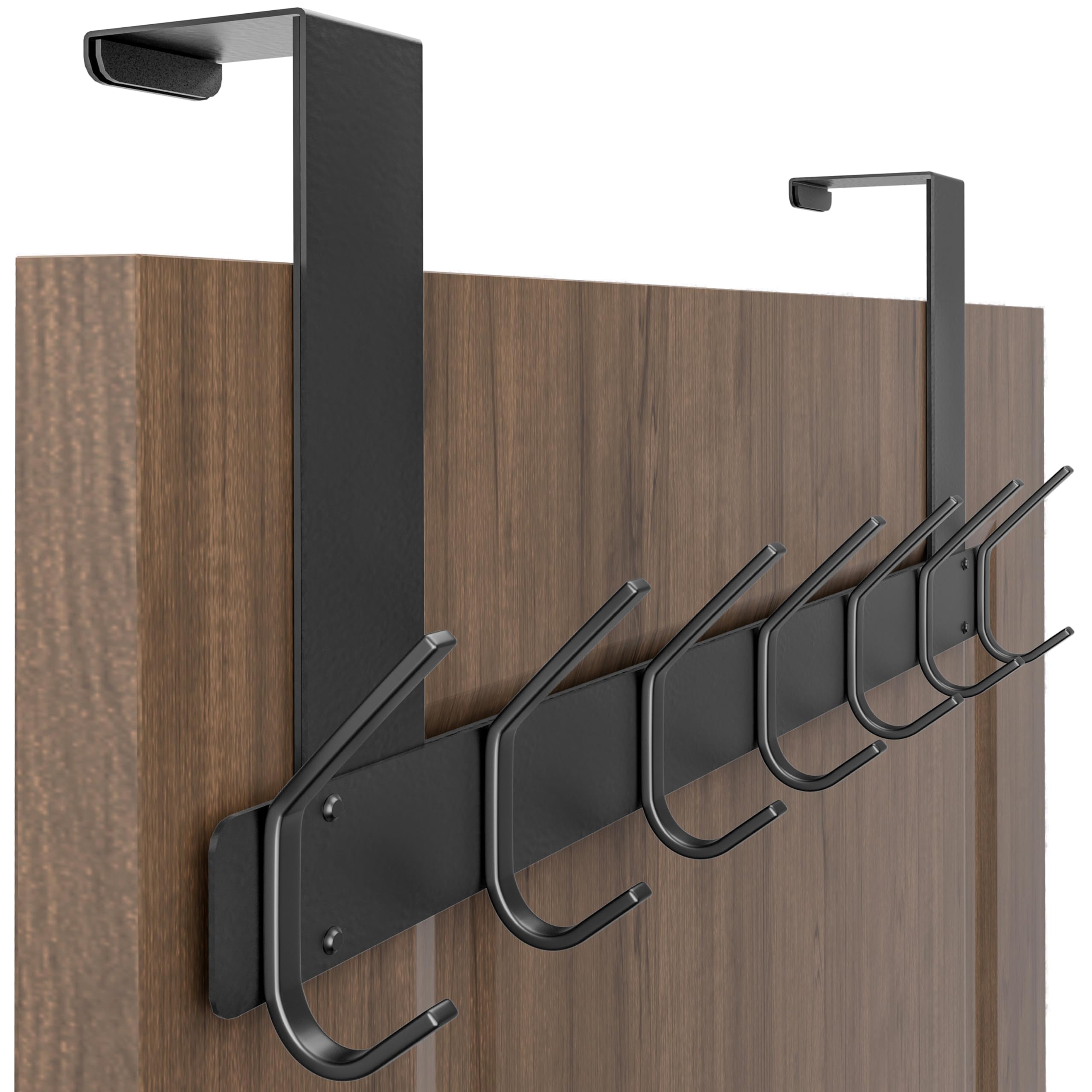 HONSKY Foldable Over Door Hook,Over The Door Hanger/Towel Rack,7 Double Iron Hooks for Entry & Room Door,Hanging Coat,Towel,Black