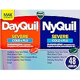 VICKS DayQuil & NyQuil SEVERE Co-Pack, Cold & Flu Medicine, Powerful Relief for Headache, Fever, Sore Throat, Minor Aches & Pains, Congestion, Sinus Pressure, Stuffy Nose, and Cough, 48 LiquiCaps