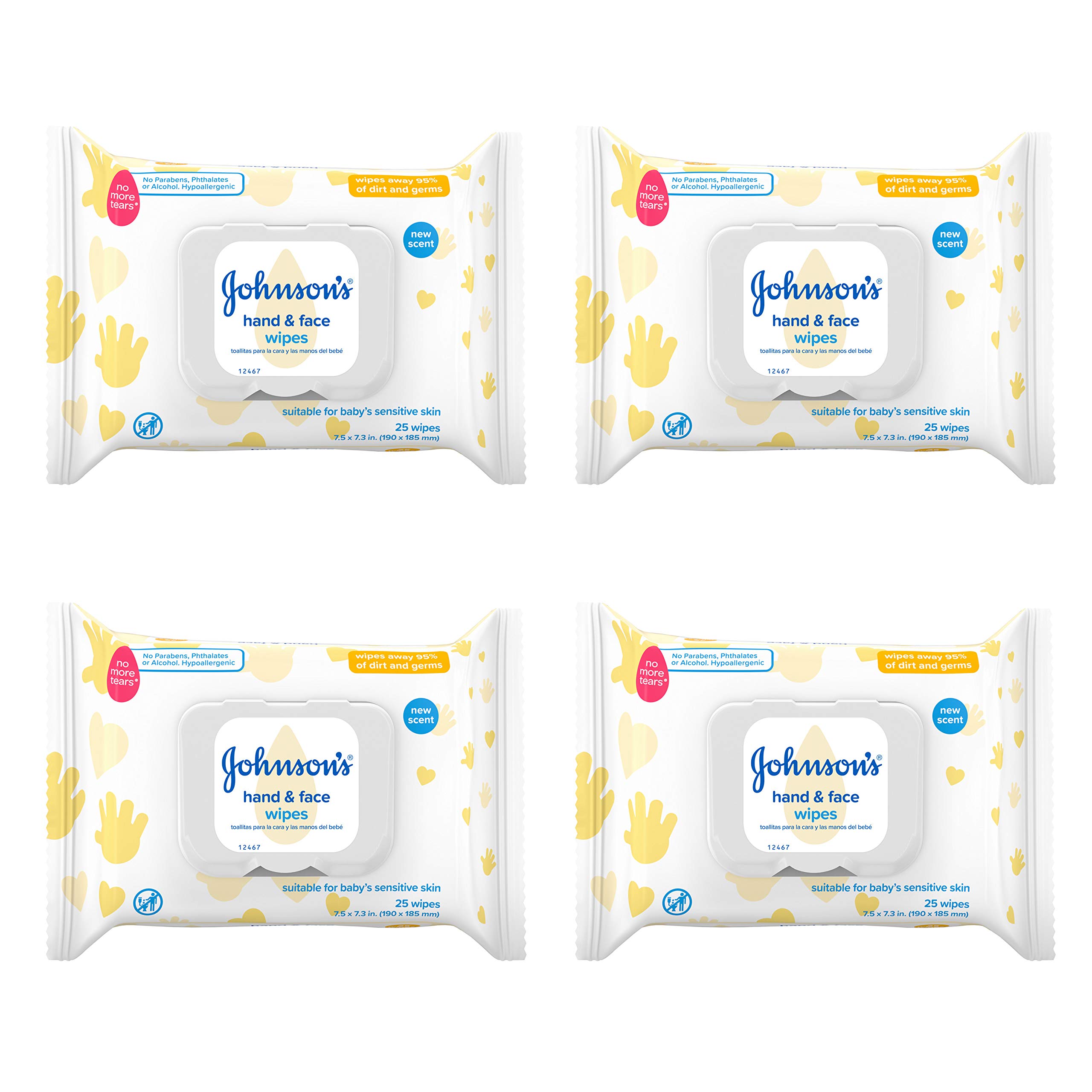 Photo 1 of Johnson's Baby Hand & Face Baby Sanitizing Cleansing Wipes for Travel and On-The-Go, No More Tears Formula, Paraben and Alcohol Free, 25 ct, Case of 4