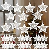 HunnmingRe 36 Pcs Crochet Nativity Scene Ornaments Christmas Hanging Ornaments White Crochet Nativity Scene Star Xmas Religious Decorations for Christmas Tree Winter Home Wall Holiday Party Gift