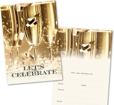 Absolutely Yours Champagne Themed Party Invitations Pack of 36