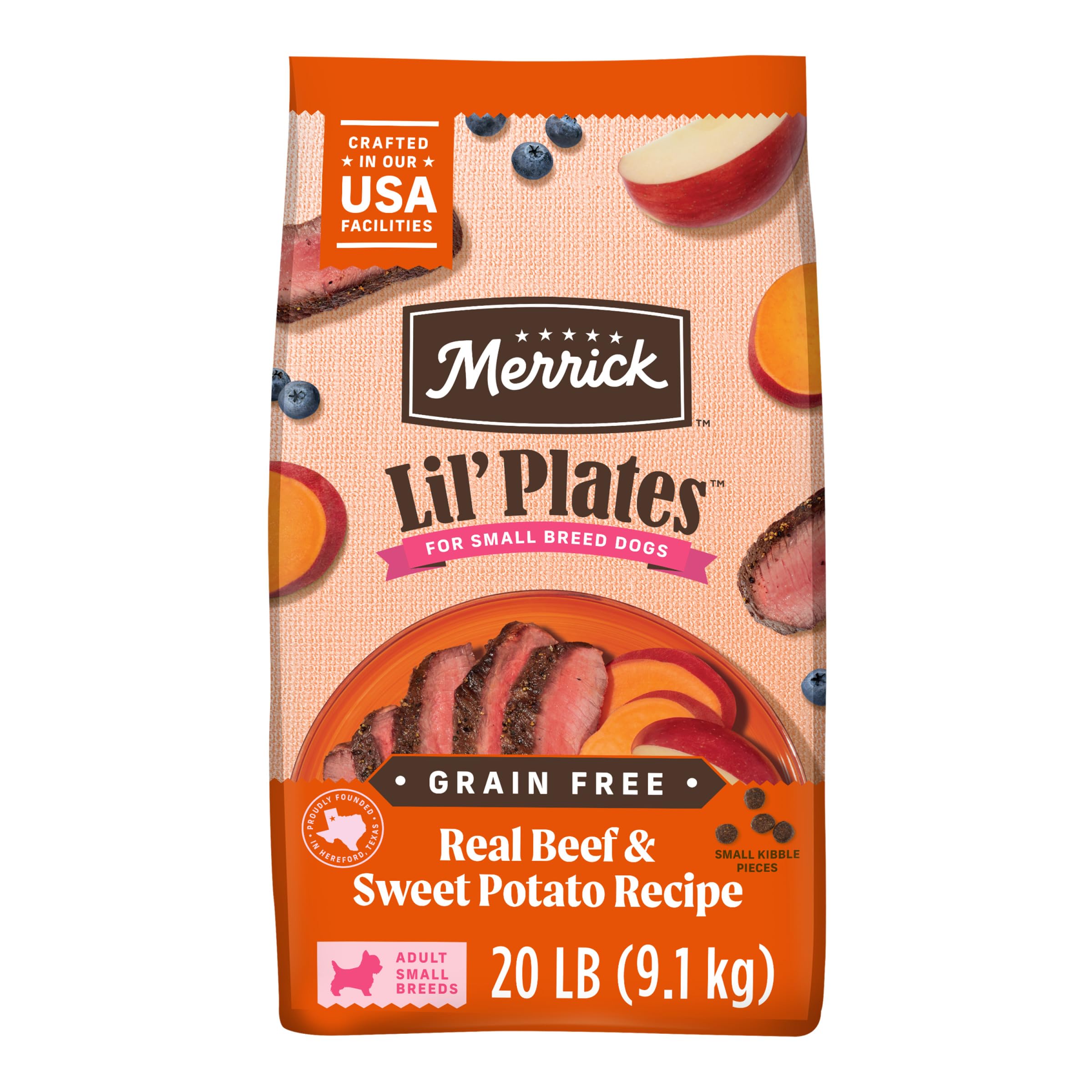 Merrick Lil’ Plates Premium Grain Free Dry Dog Food For Small Dogs, Real Texas Beef And Sweet Potato Kibble - 20.0 lb. Bag Image