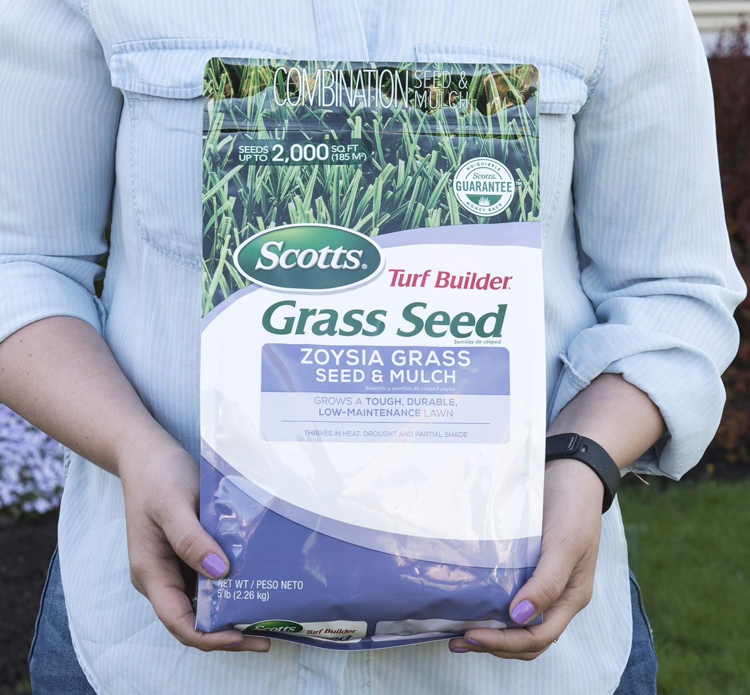 Scotts Turf Builder Grass Seed Zoysia Grass Seed and Mulch, 5 lb. - Full Sun and Light Shade - Thrives in Heat & Drought - Grows a Tough, Durable, Low-Maintenance Lawn - Seeds up to 2, 000 sq. ft. : Grass Plants : Garden & Outdoor
