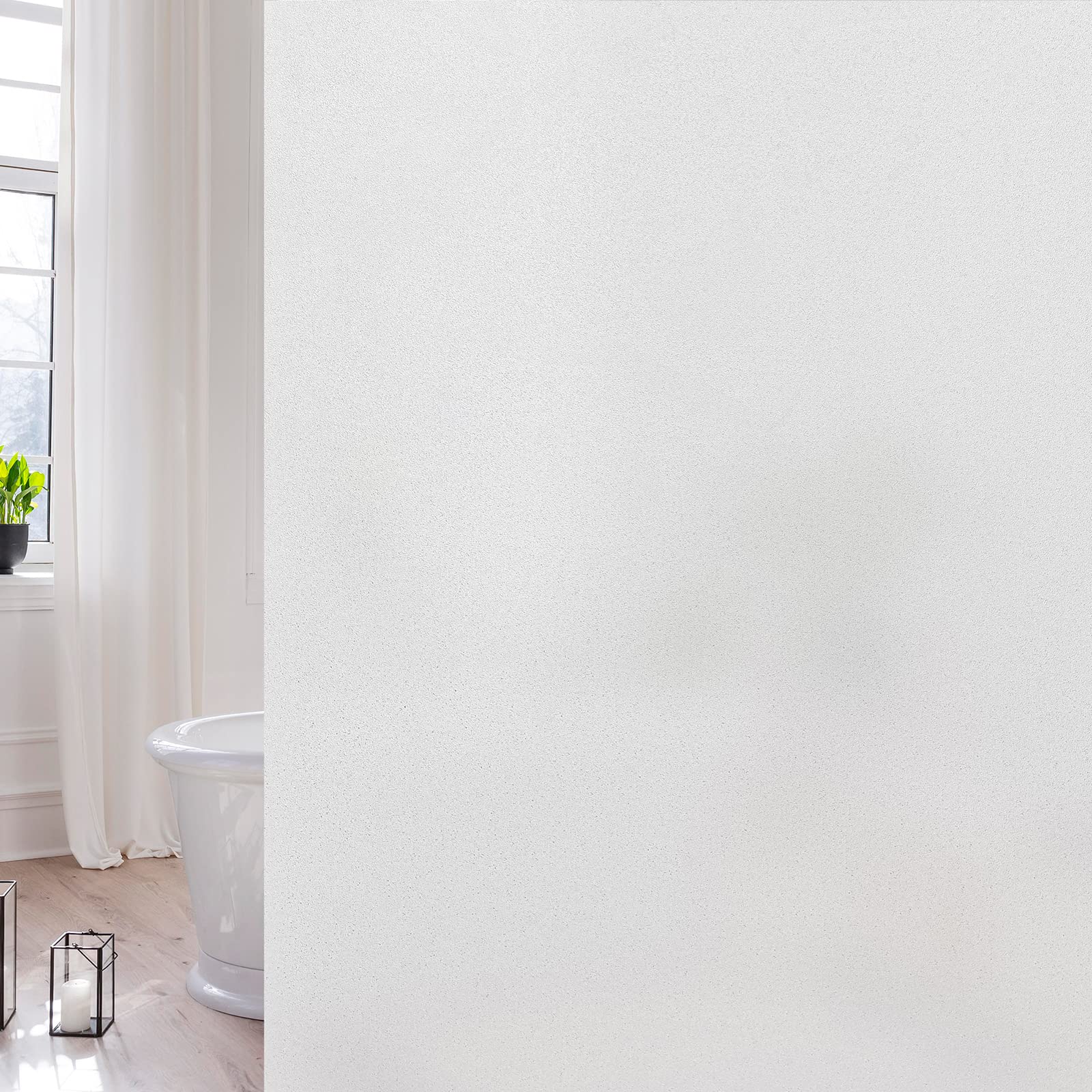 Photo 1 of Window Privacy Film Frosted Glass Window Film Sun Blocking Non Adhesive Heat Blocker Static Window Clings Opaque Decorative Window Stickers for Bathroom Home Office 11.8 x 78.7 Inches, Pure