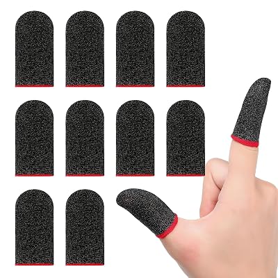 10 Pack Gaming Finger Sleeves, 0.3mm Silver Fiber dedales Gamer, Smooth Operation, Anti-Sweat, Extremely Thin,Maximum Touch Response,Comfortable fit, Fit Mobile Phone Tablet Devices