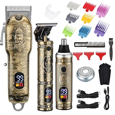 Lanumi Hair Clippers for Men Cordless Hair Trimmer Beard Trimmer/Nose Trimmer Professional T-Blade Trimmer USB Rechargeable Hair Cutting Grooming Kit Barber Clippers Set LED Display