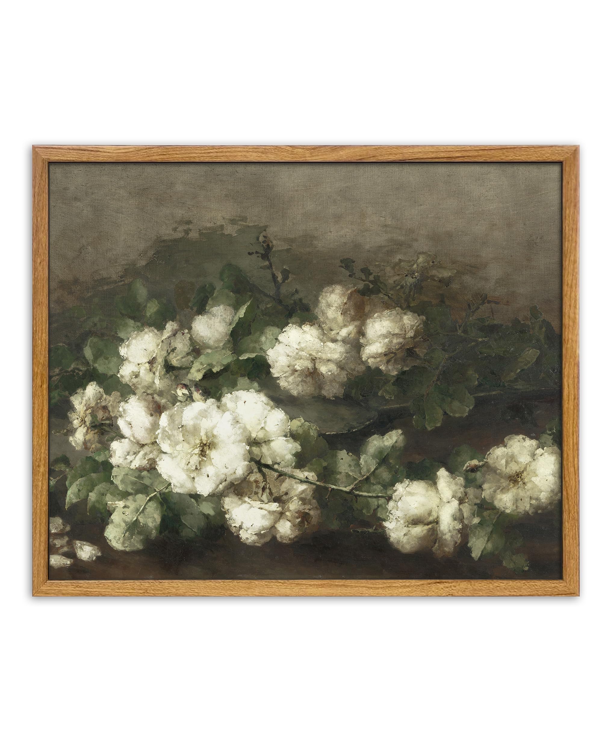UPWOIGH Vintage Framed Wall Art,12x16in Bouquet of Cream White Roses,Antique Floral Botanical Oil Painting Prints,Flowers Still Life Canvas Wall Decor for Living Room Bedroom Office Desk Décor,Gift