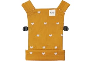 Baby Tula Mini Toy Carrier for Dolls and Stuffed Animals, Child-Sized Toy Carrier with Adjustable Straps, Soft Fabric and Easy Fit for Kids' Imaginative Play - Play (Yellow/Hearts)