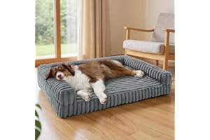 Bedsure Orthopedic Dog Beds Large Sized Dog, Waterproof Memory Foam Pet Bed with Sides, Non-Slip Bottom and Egg-Crate Foam Large Pet Couch Sofa with Washable Removable Corduroy Cover, Grey
