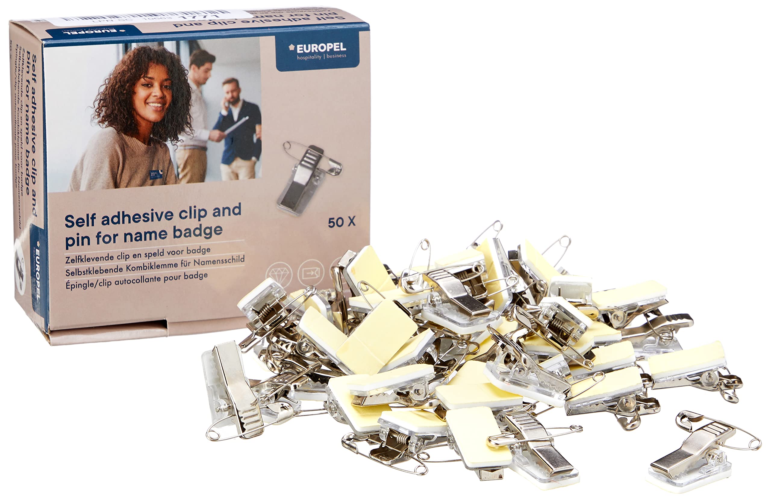 EUROPEL Badge Holder with Self Adhesive Crocodile Clip & Pin, Combi Clip, Horizontal ID & Name Card Holder for School, Colleges, Offices & Corporate Event, Pack of 50,Multicolor,23 x x13 mm