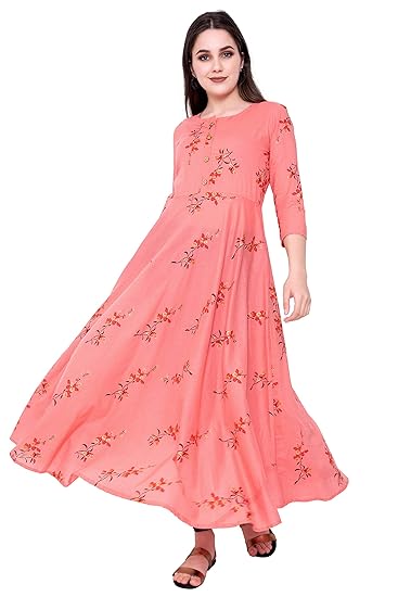 Season Creation Womens Printed Cotton Long Anarkali Kurta