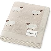 Bleu La La Baby Swaddle Blanket - 100% Luxury Cotton Knit Soft Cozy Lightweight Unisex Receiving Stroller Quilt Blanket for Shower Gift Registry for Newborns Infants Toddlers (Sheep - Khaki)