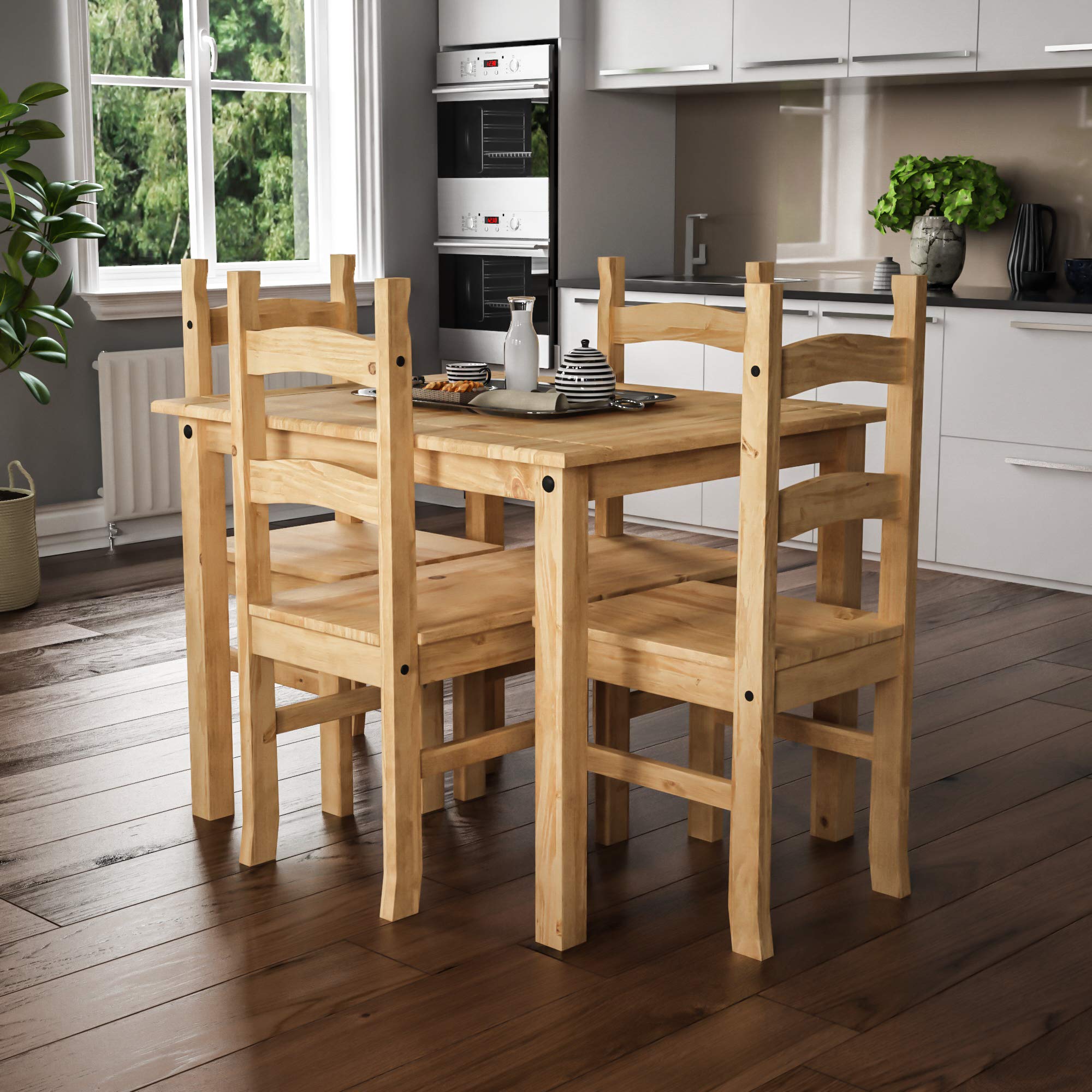 Vida Designs Corona Dining Set 4 Seater, Solid Pine Wood, Dining Table With 4 Chairs