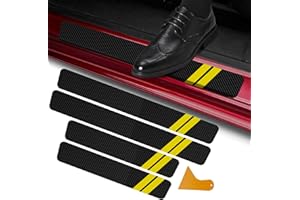 Qianjiang 4Pcs Car Door Sill Protector for Dodge Charger Challenger Durango Journey, Carbon Fiber Car Door Anti Kick Pad Sticker, Anti-Dirty Scuff Plate Cover Guard Sills Protector Trim (Yellow)