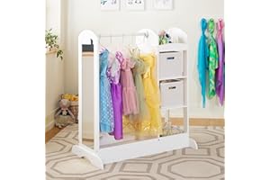 Guidecraft See and Store Dress-up Center – White: Pretend Play Costume Storage Wardrobe for Kids with Mirror & Shelves, Armoire with Bottom Tray, Toddlers Room Furniture