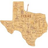 Totally Bamboo Destination Texas State Shaped Cutting Board | State charcuterie serving board with engraved map artwork. Smooth reverse side for food prep. Hang tie for wall display.