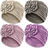 JenPen 4 Pcs Chemo Turban Headwear for Women Soft Cancer Cap Flower Turban Elastic Head Wrap for Cancer Patients Hair Loss