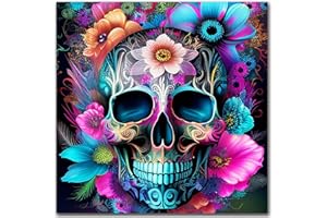 igoodom Diamond Art Kits for Adults, Sugar Skull Diamond Painting Kit, Full Drill Round Skull Flower Diamond Art Kits, DIY Gem Art and Crafts for Home Wall Decor Gift 13.78x13.78inch