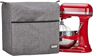 HOMEST Stand Mixer Dust Cover for KitchenAid Mixer, Fits All Bowl Lift Models 5-8 Quart, Multi Pockets for Various Kitchen Appliance Accessories, Grey