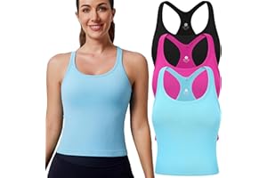 Evercute Women's 1/2/3 Pack Ribbed Workout Tank Tops with Built in Bra Racerback Seamless Crop Tank Tops Camisole Sport Tanks