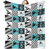 Paayna Dirt Bike Racing Flannel Throw Blanket Gifts for Men Teen Kid Boy, Motocross Silhouette Gift for Extreme Sports Motorcycle Lover Rider, Cool Checkered Soft Blankets for Bedding Sofa 50'' x 60''