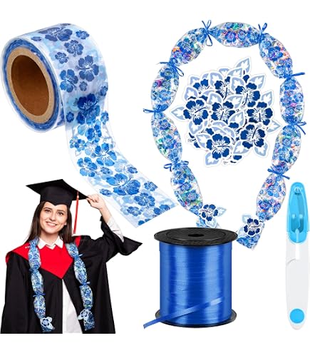 Graduation Candy Lei Making Kit - 8 Pcs With PE Bags, Honor Cords, Ribbon For DIY Hawaiian Party Favors