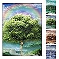 Four Seasons Tree 3D Poster Wall Art Decor Print ，Beautiful Nature Scene of Changing Four Seasons Spring Summer Fall Winter Scenery Mural，Optical Illusion Flipping Images and Holographic Pictures