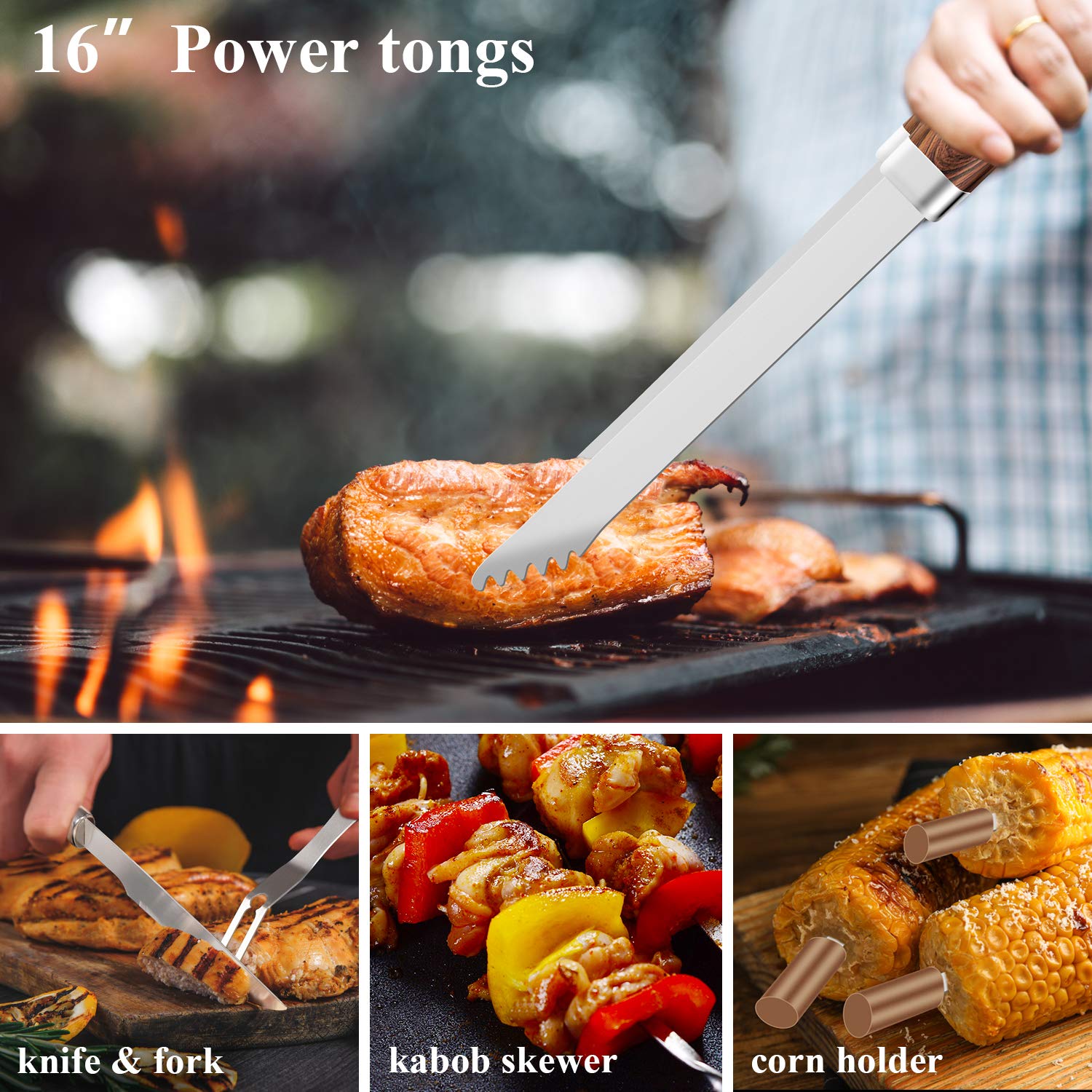 ROMANTICIST 25pcs Extra Thick BBQ Grill Accessories, Christmas Grilling Gifts Set for Men Dad, Heavy Duty Grill Tools Utensils Kit with Spatula, Tongs in Aluminum Case for Birthday Brown