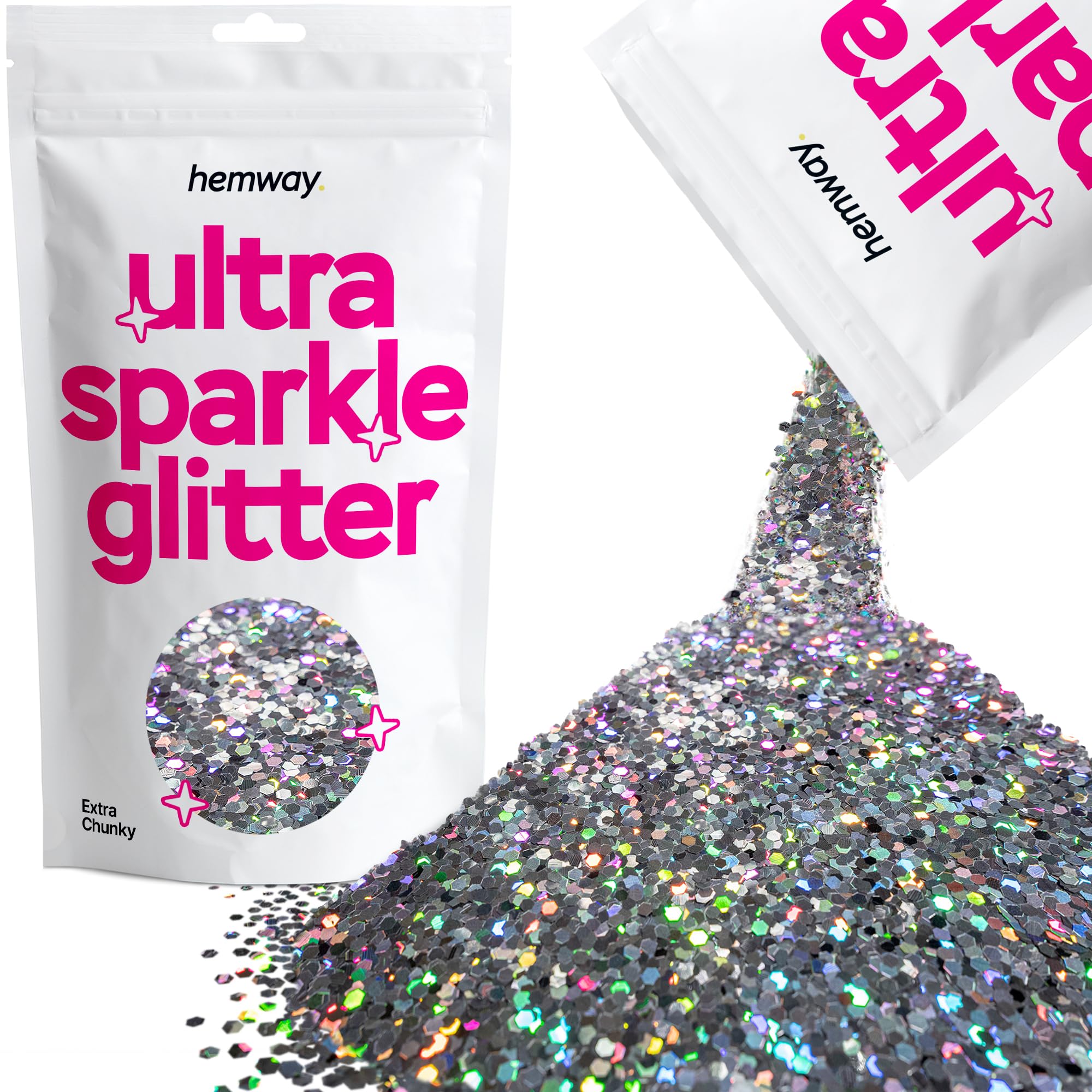Hemway Ultra Sparkle Glitter Gun Metal Grey Holographic 100g Extra Chunky | Glitter for Arts & Craft, Makeup, Nail Art, Crafting, Card Making, Sparkle Decoration