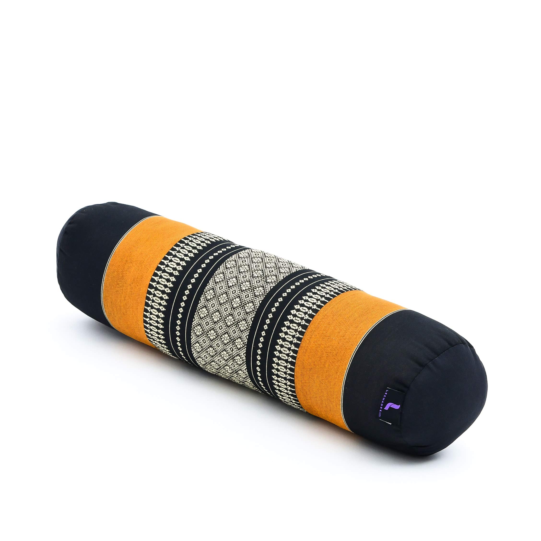 Leewadee Yoga Bolster – Shape-Retaining Cervical Neck Roll, Tube Pillow for Comfortable Reading, Made of Eco-Friendly Kapok, 50 x 15 x 15 cm, black orange — image 1