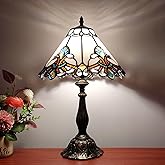 XPHMXP Tiffany Lamp White Baroque Style Stained Glass Lamp 12X12X19 inch Vintage Bedroom Table lamp 3-Way Tiffany Style Readi